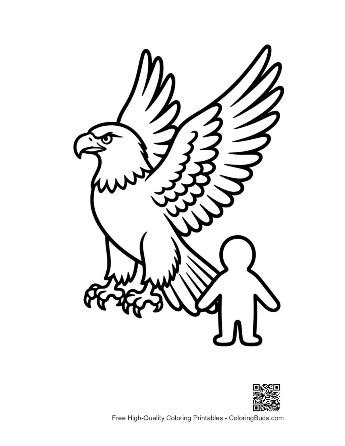 Fierce golden eagle towering over tiny human printable