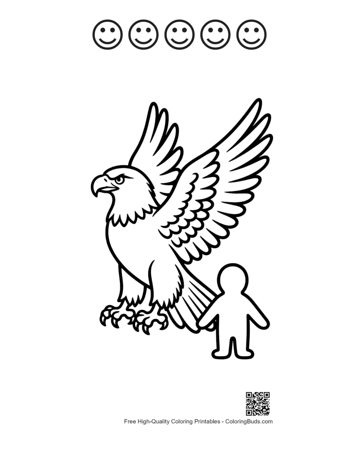Golden eagle coloring page with happy face outlines