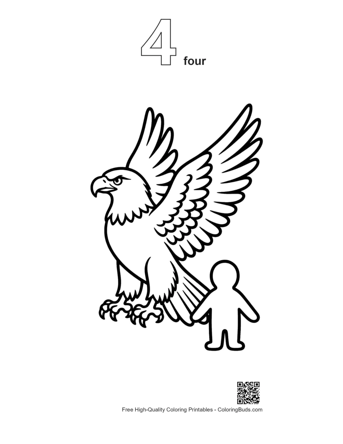 Golden eagle outline printable with number 4 elements