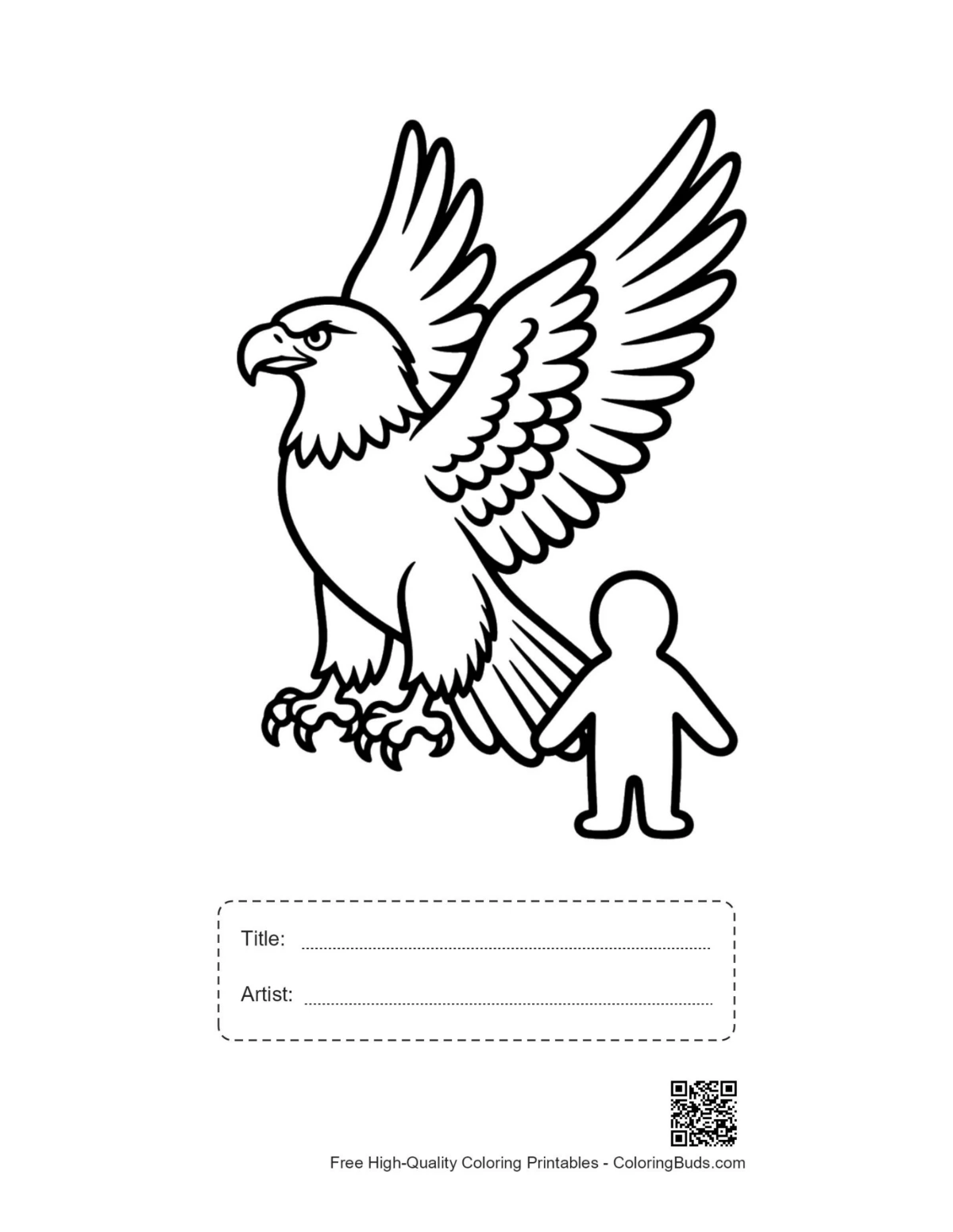 Golden eagle printable with title and artist box design