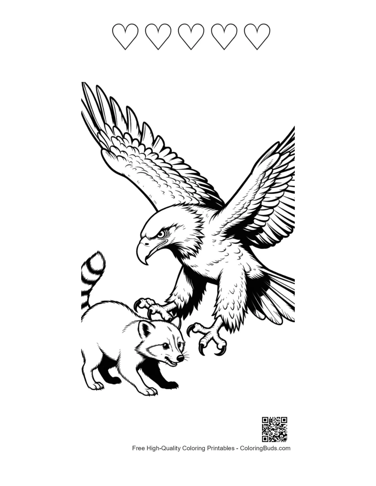 Golden eagle raccoon design with heart outlines