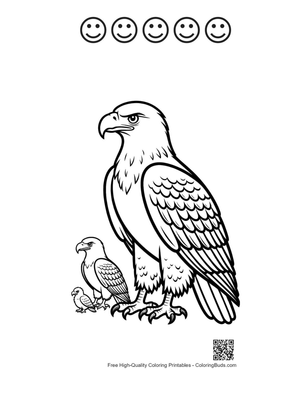 Golden eagle family with happy faces outline