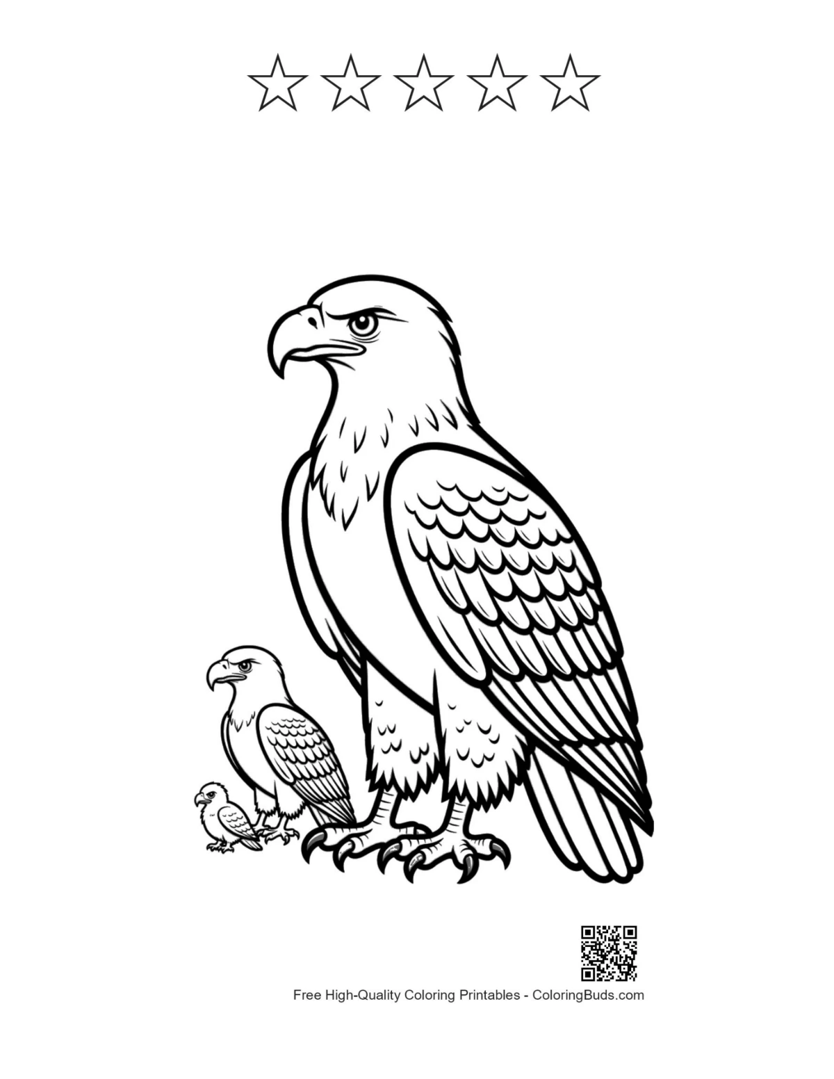 Golden eagle family with 5-star outline printable