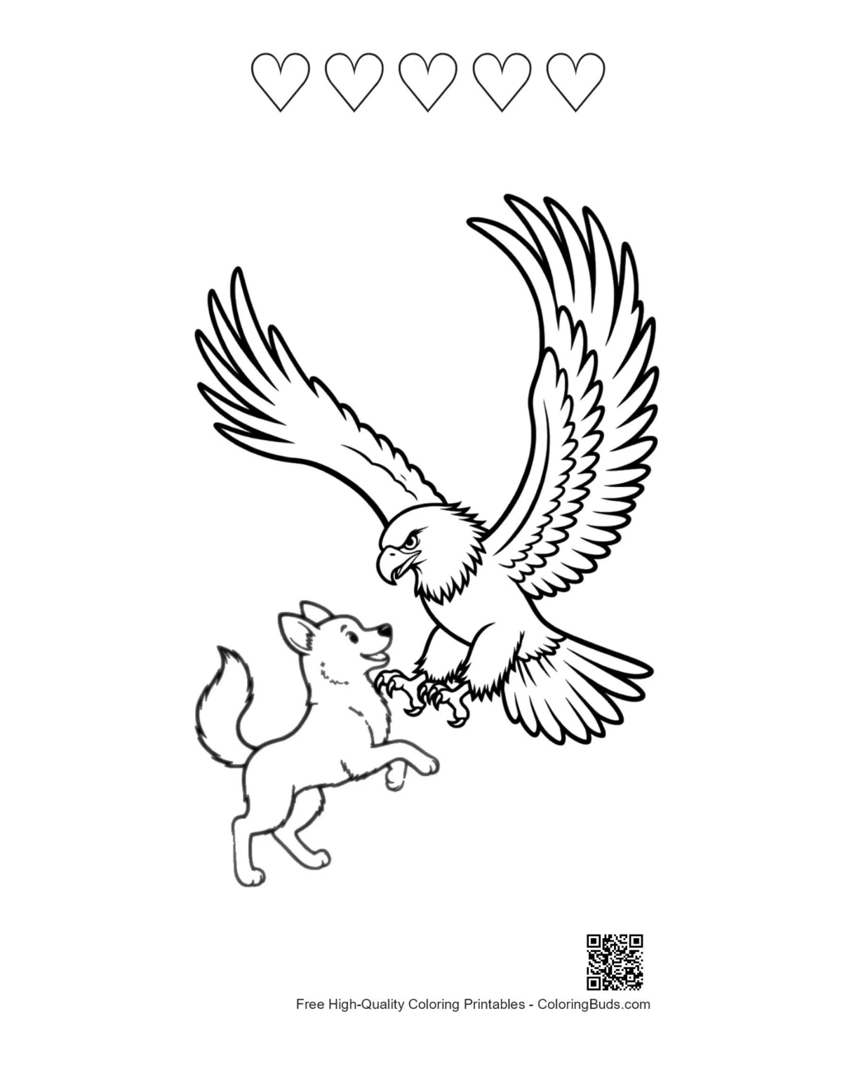 Golden eagle puppy printable with heart outlines