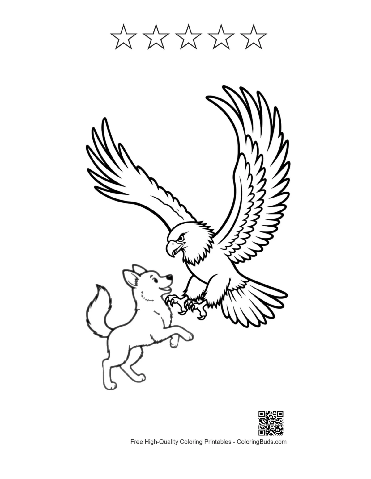 Golden eagle printable with 5-star puppy outline