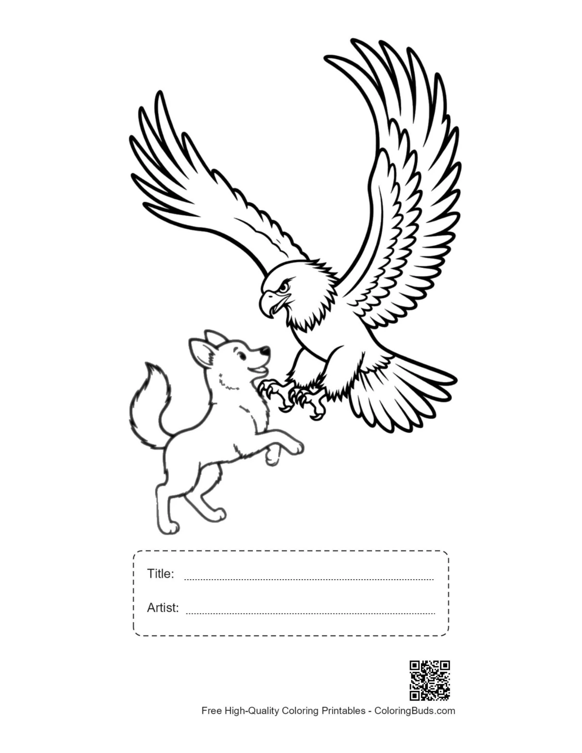 Golden eagle and puppy printable with title box