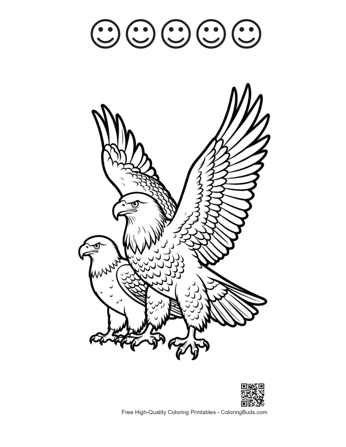 Printable bald eagles with happy face outlines