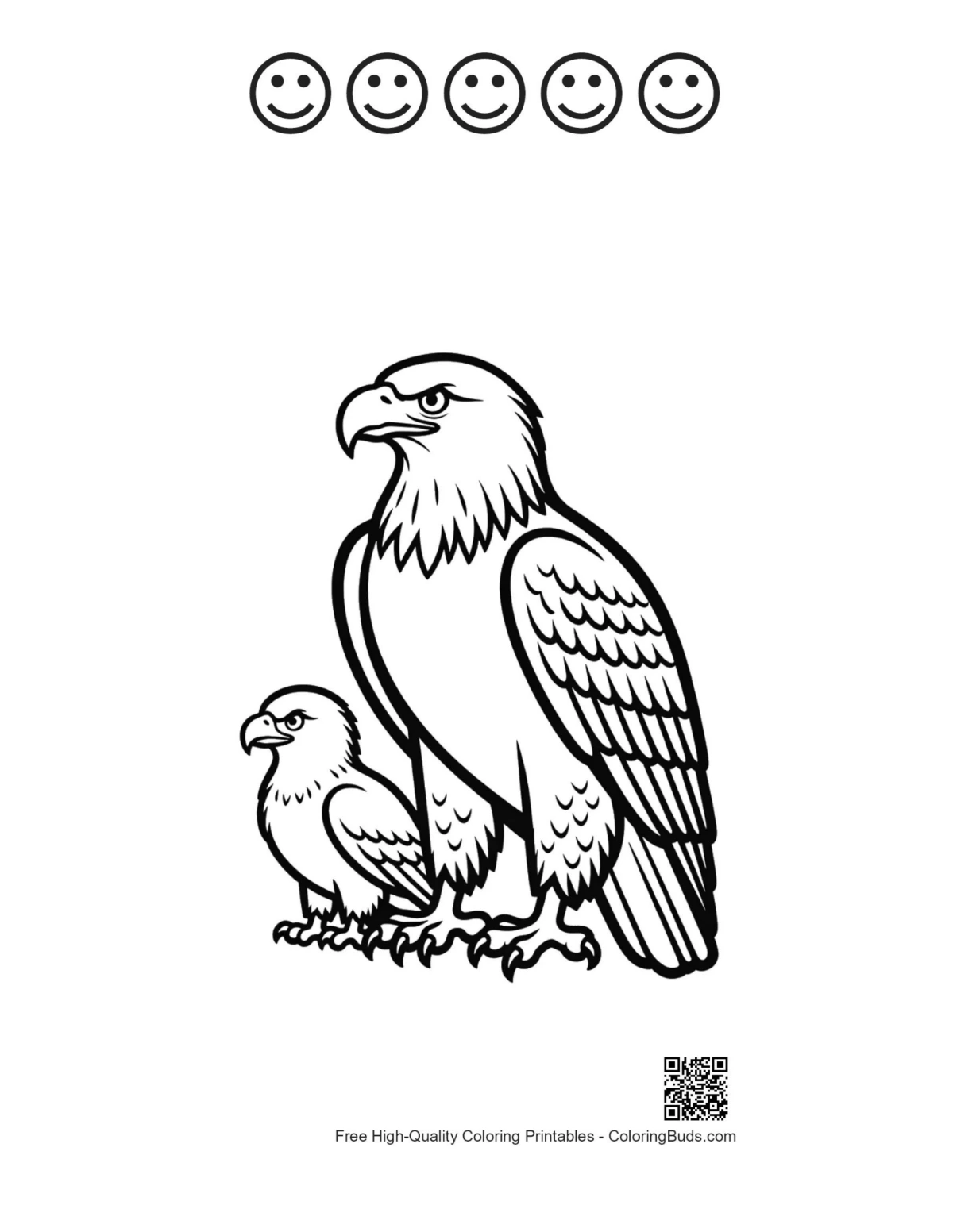 Printable bald eagle and chick with happy faces
