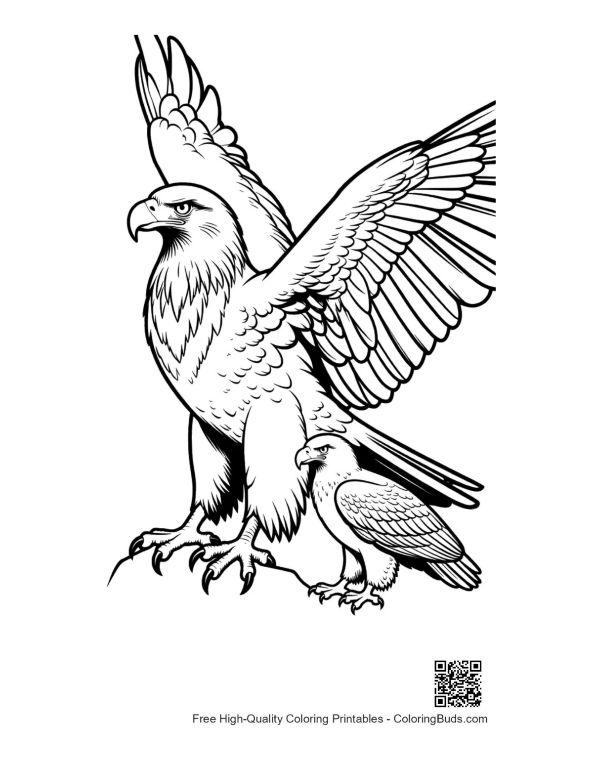 Majestic golden eagle guarding chick illustration