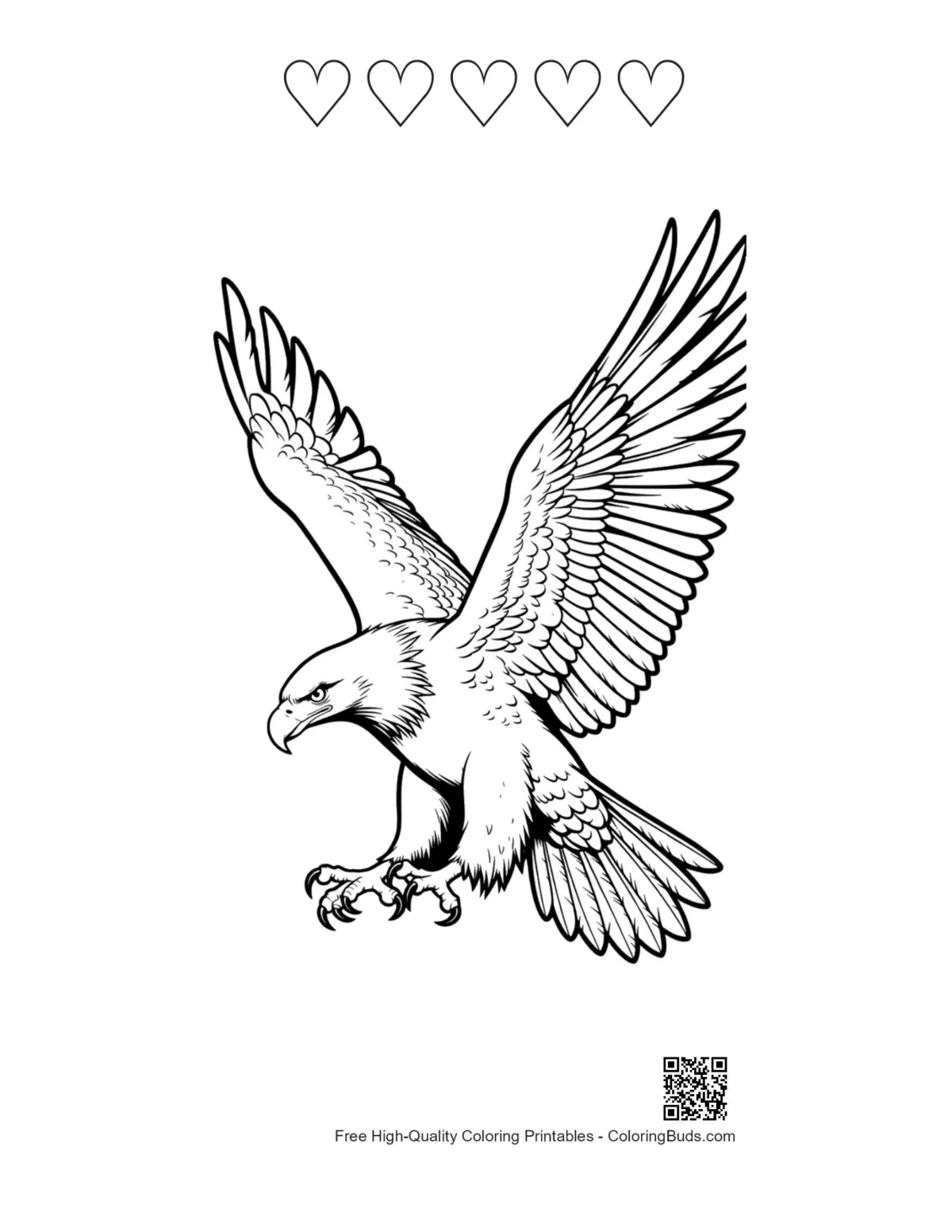 Golden eagle soaring with heart outlines