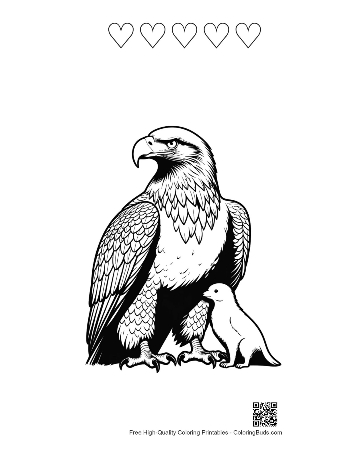 Golden eagle puppy printable with heart outlines