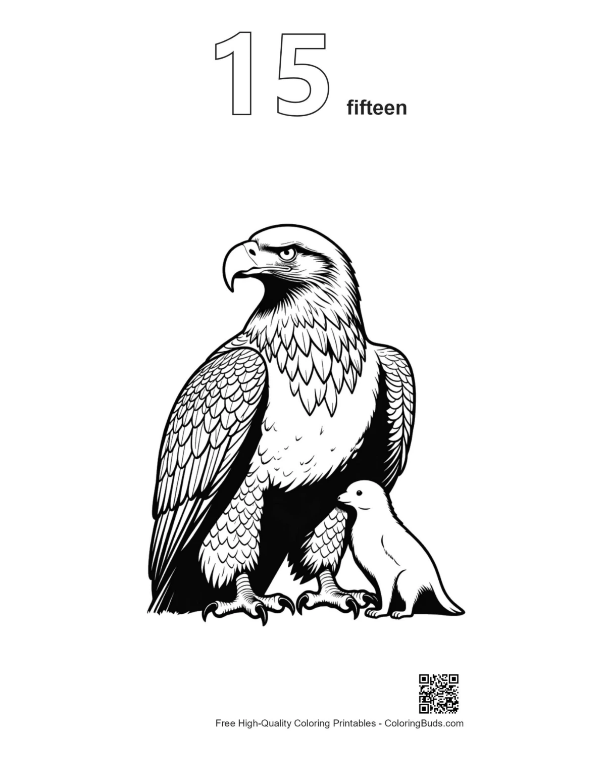 Outline of golden eagle and puppy numbered 15
