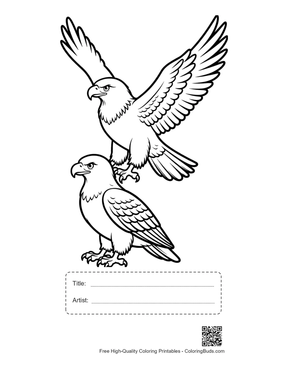 Printable two golden eagles with title box