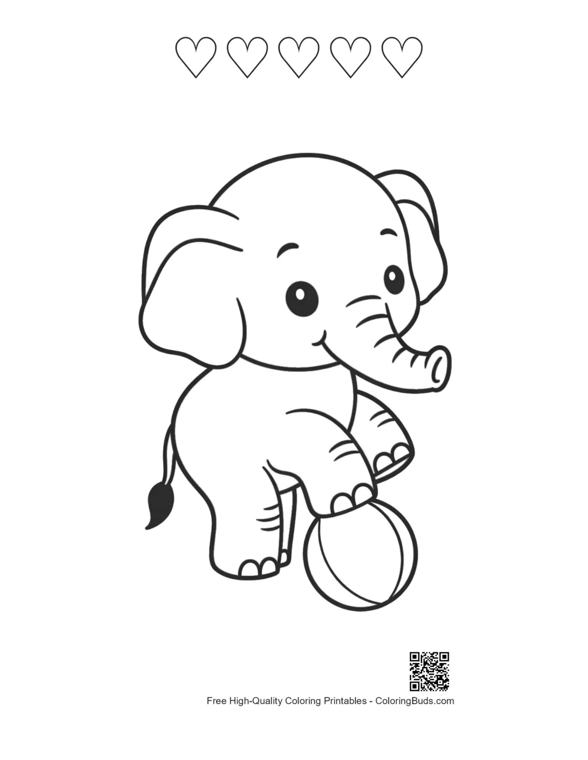 Elephant calf beach ball with 5 heart outline printable