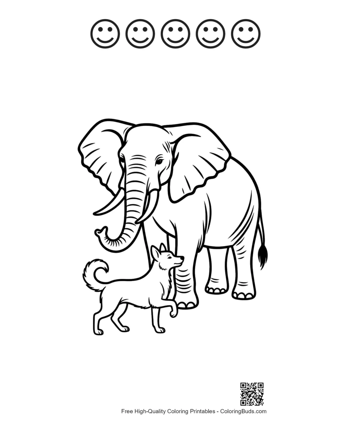 Elephant and Pomeranian with happy faces outline