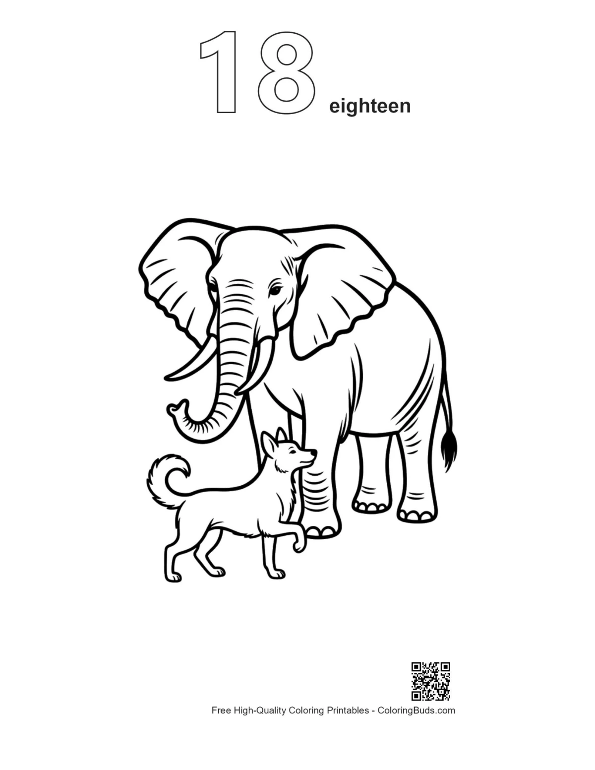 Number 18 outline of elephant and Pomeranian