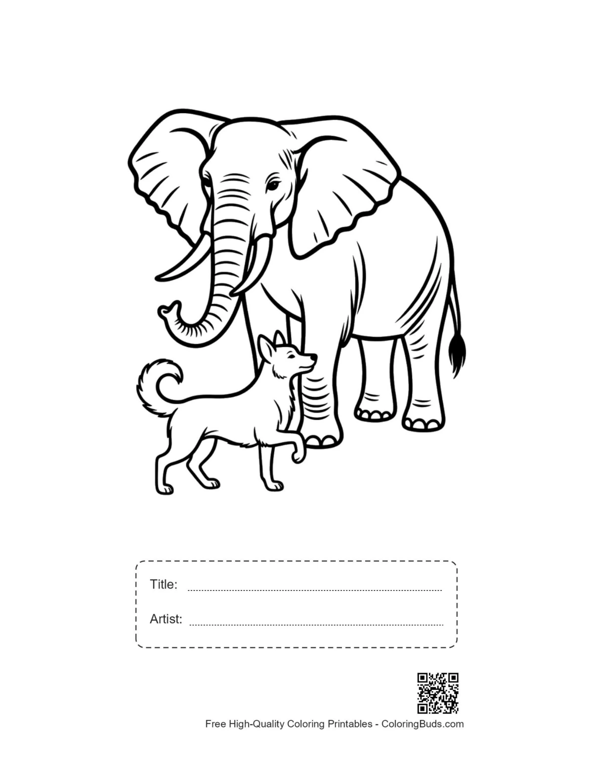 African elephant Pomeranian printable with title box