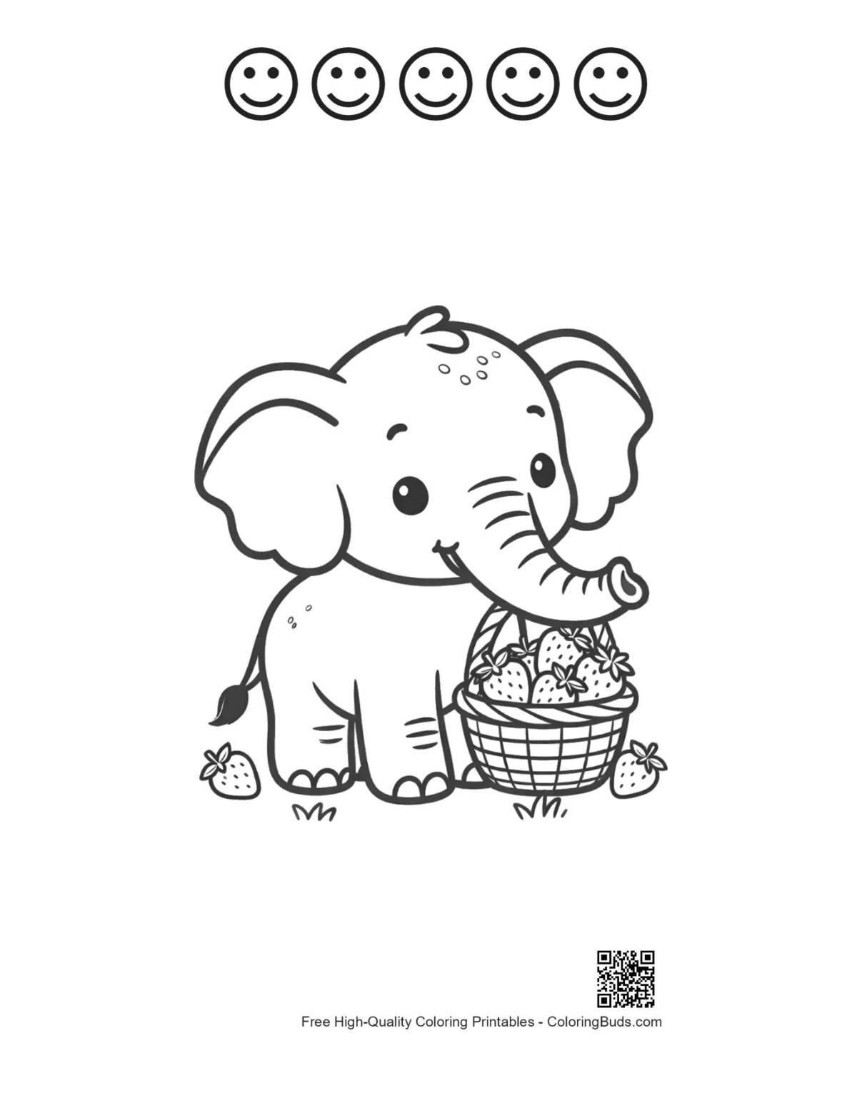 African elephant sheet with 5 happy faces outline