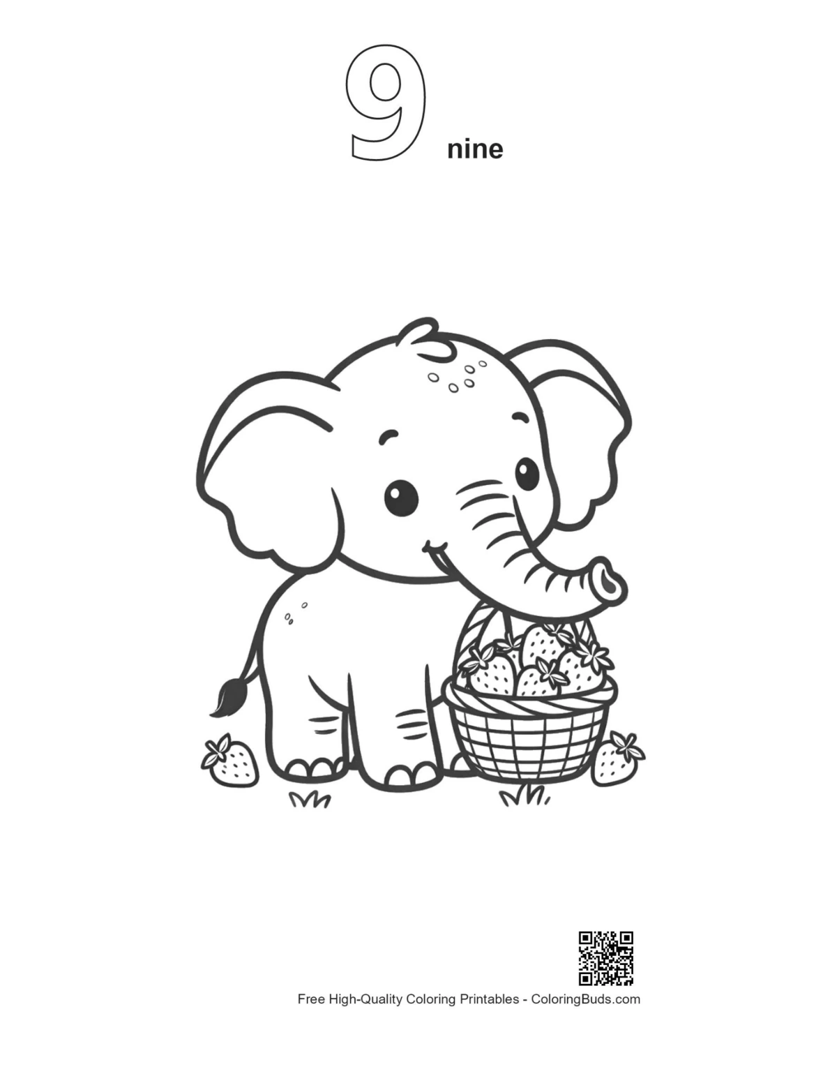 African elephant coloring outline with number 9