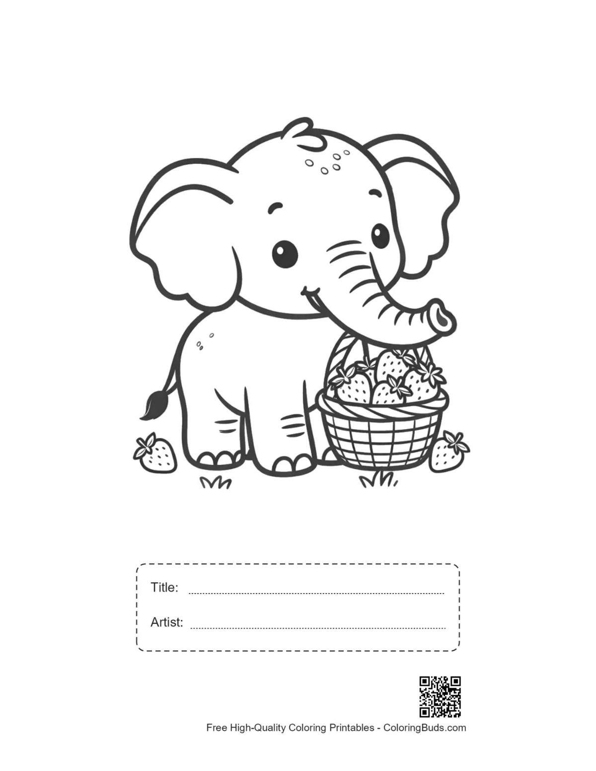Printable African elephant sheet with title artist box