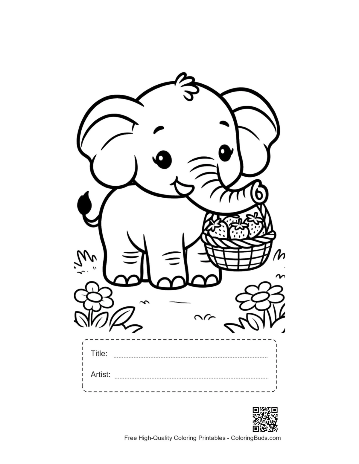 African elephant printable with title and artist box