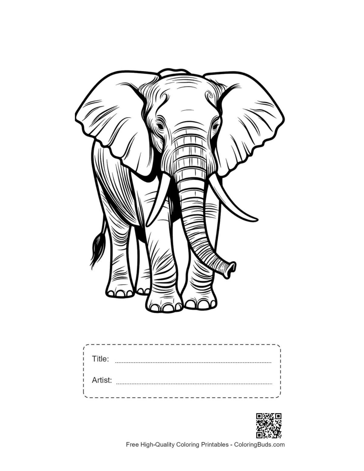 Printable African elephant portrait with title box