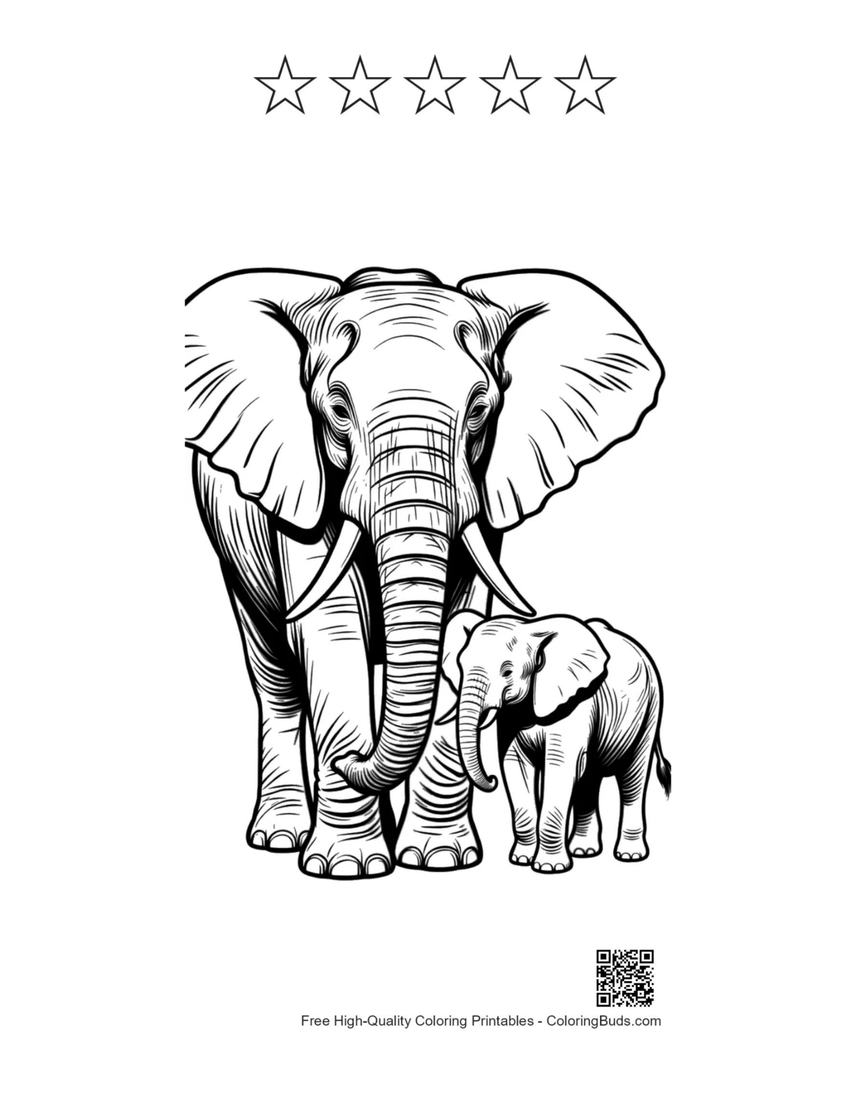 African elephant mother calf with 5 stars printable