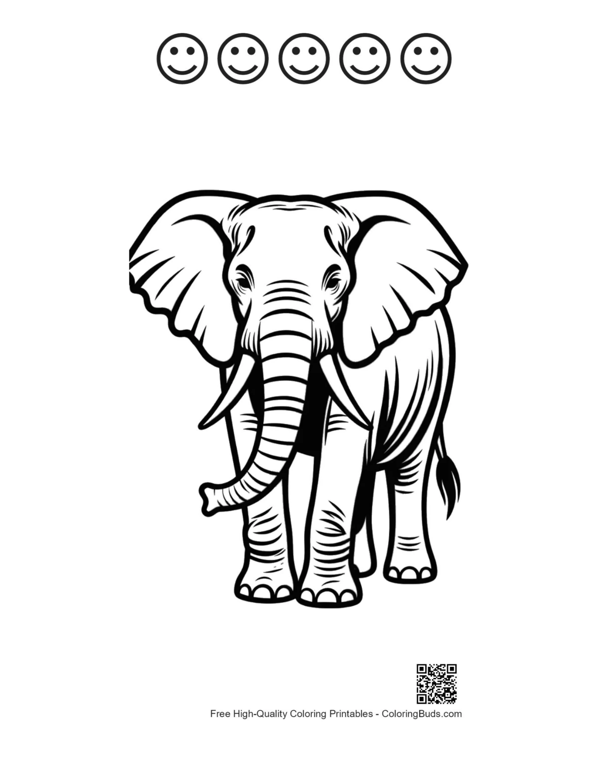 Elephant outline portrait with happy faces printable