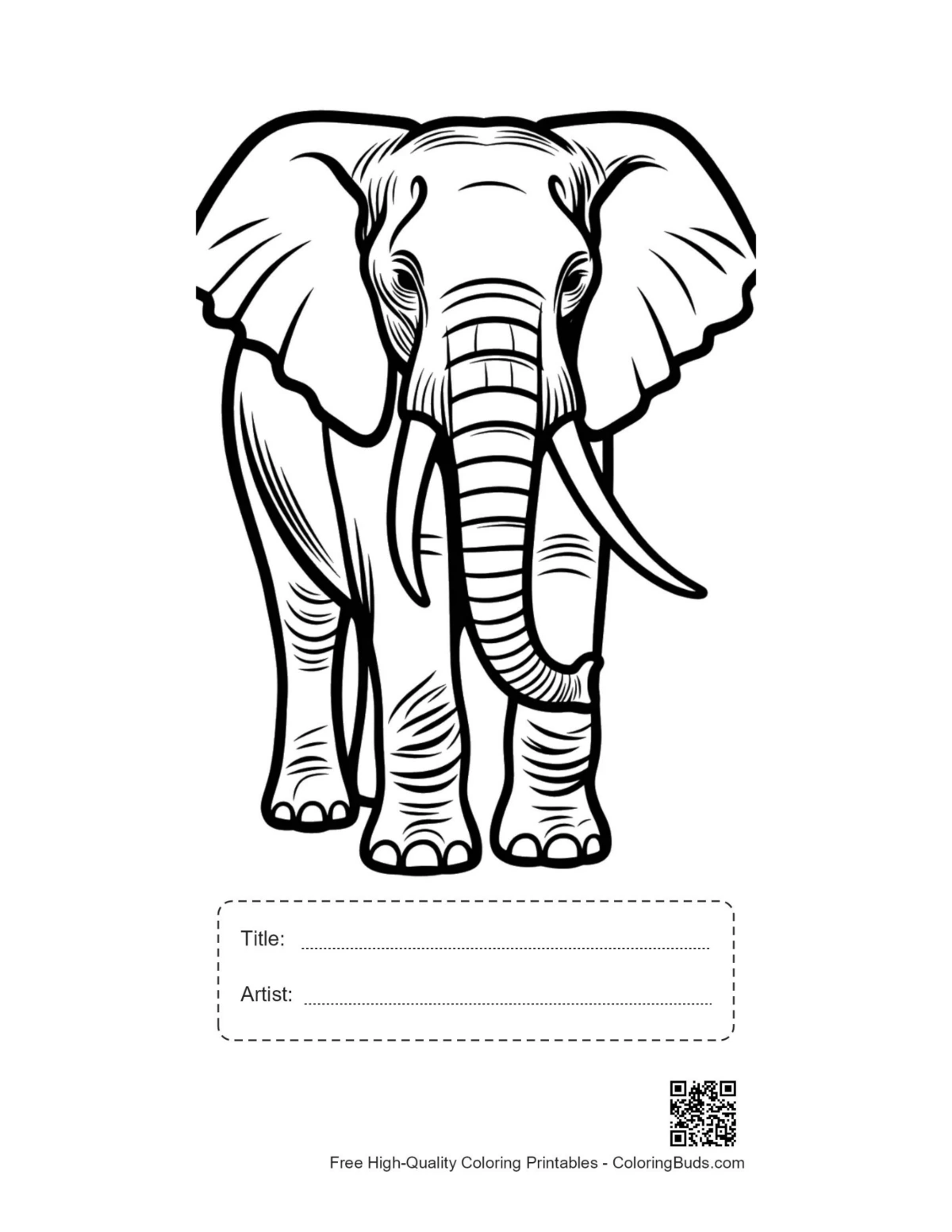Printable African elephant portrait with title box