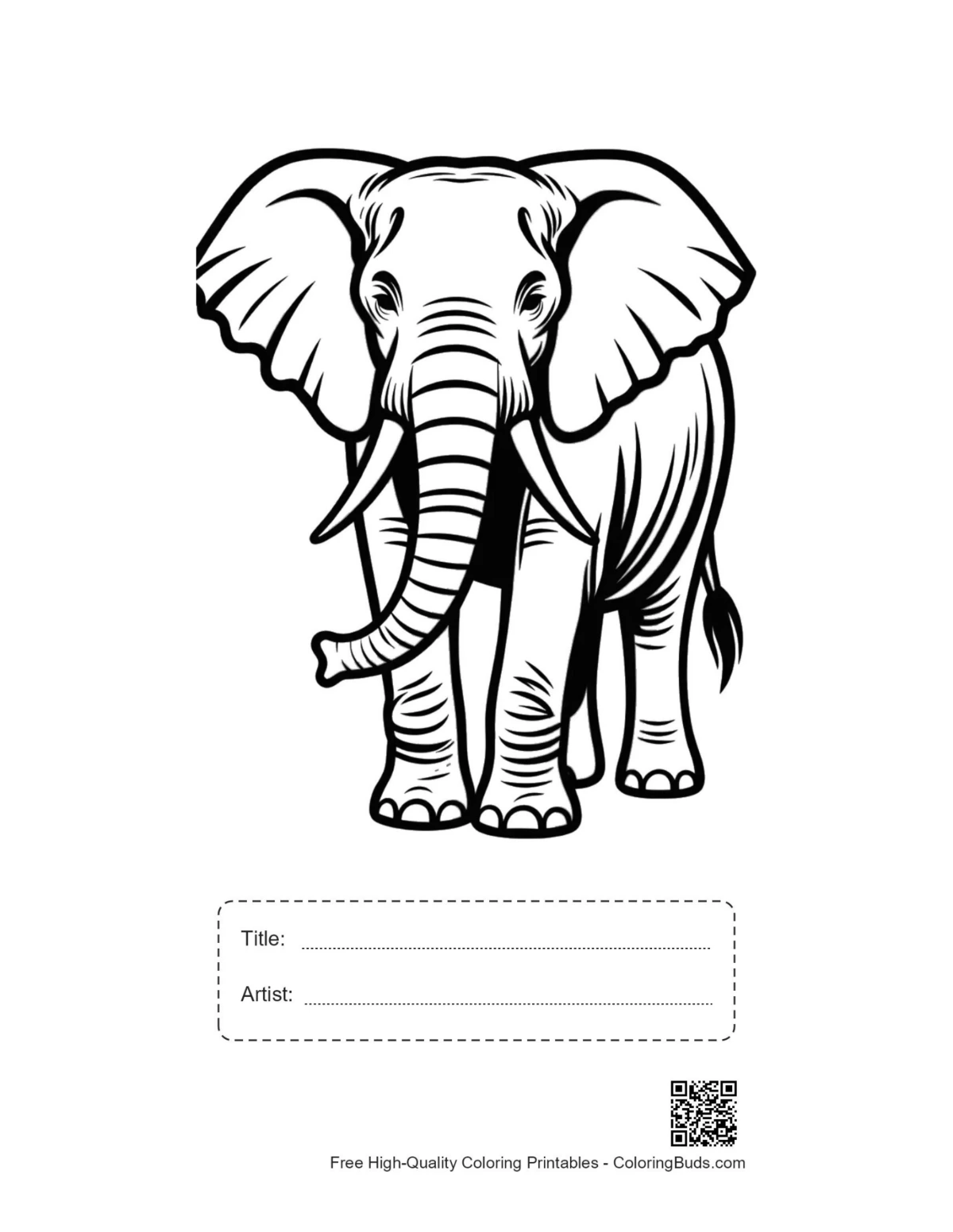 Printable African elephant outline with title space