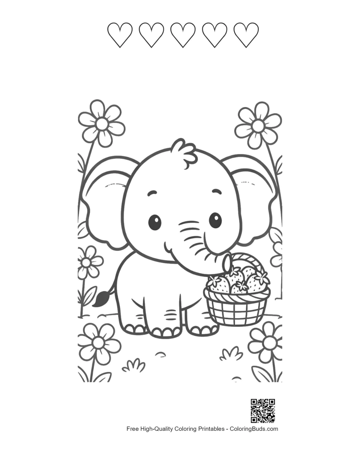 African elephant hearts coloring printable