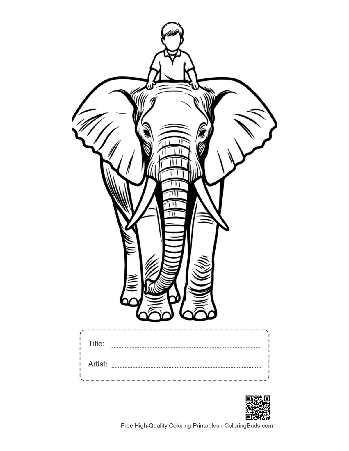 Printable boy riding African elephant with title box