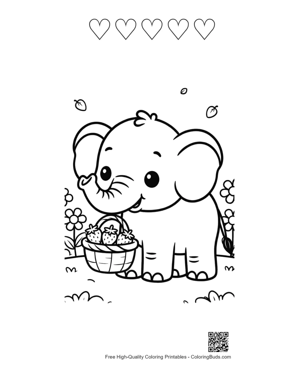 Cute African elephant hearts coloring printable