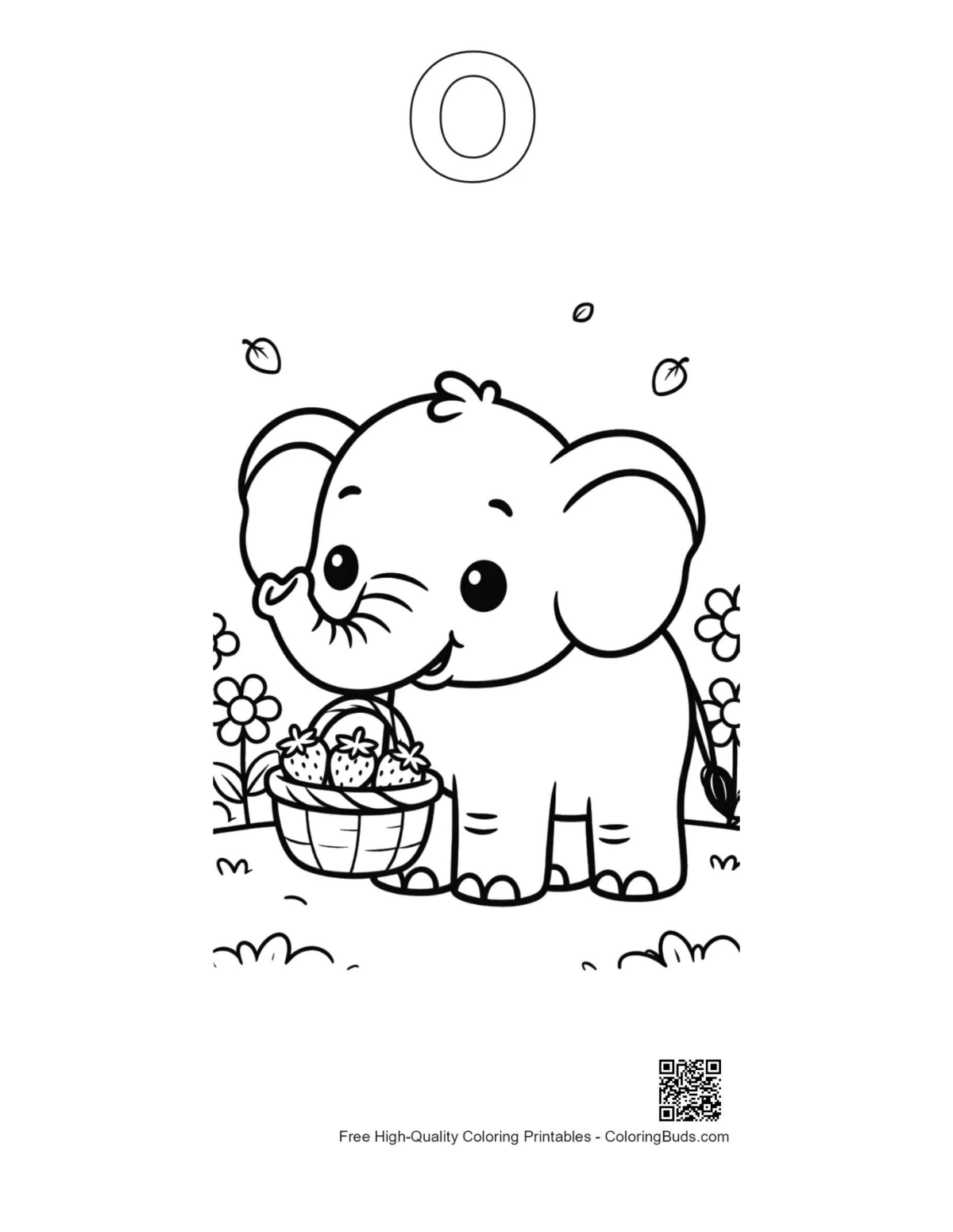 African elephant alphabet O coloring outline