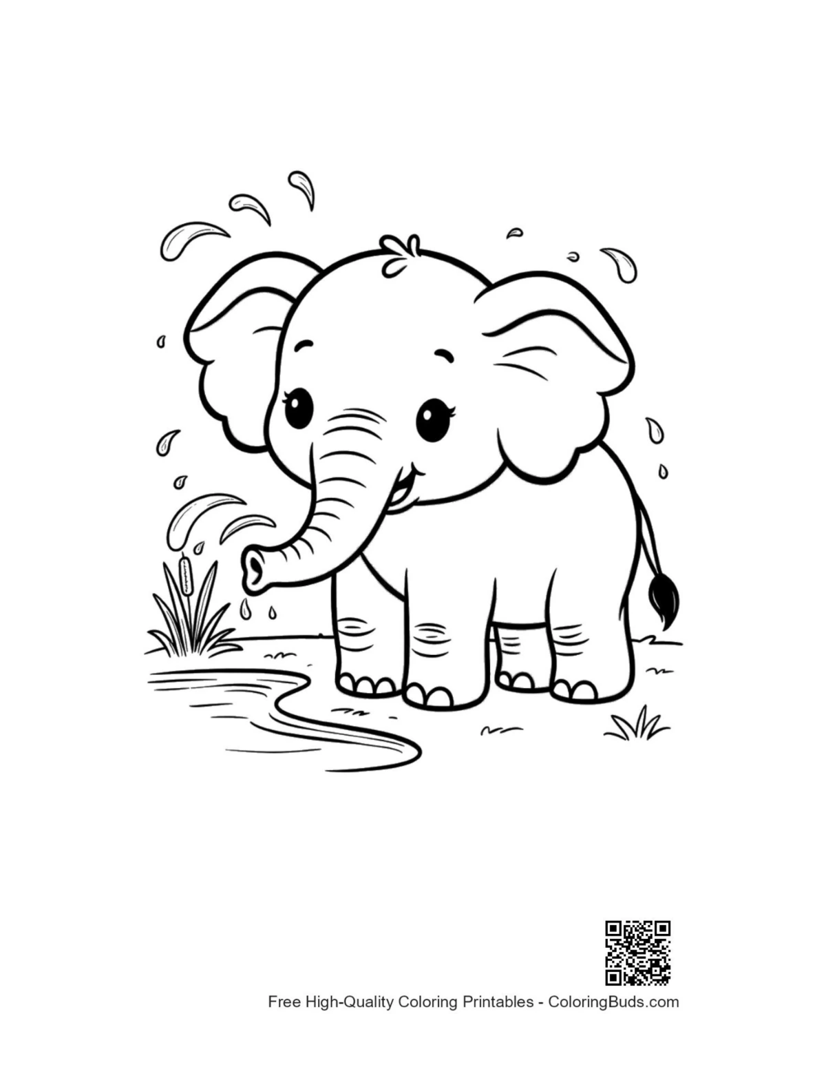 Cute African Elephant printable coloring page outline