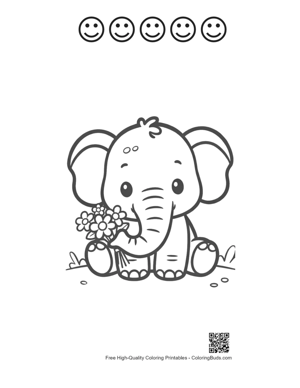 Baby elephant printable with 5 happy faces