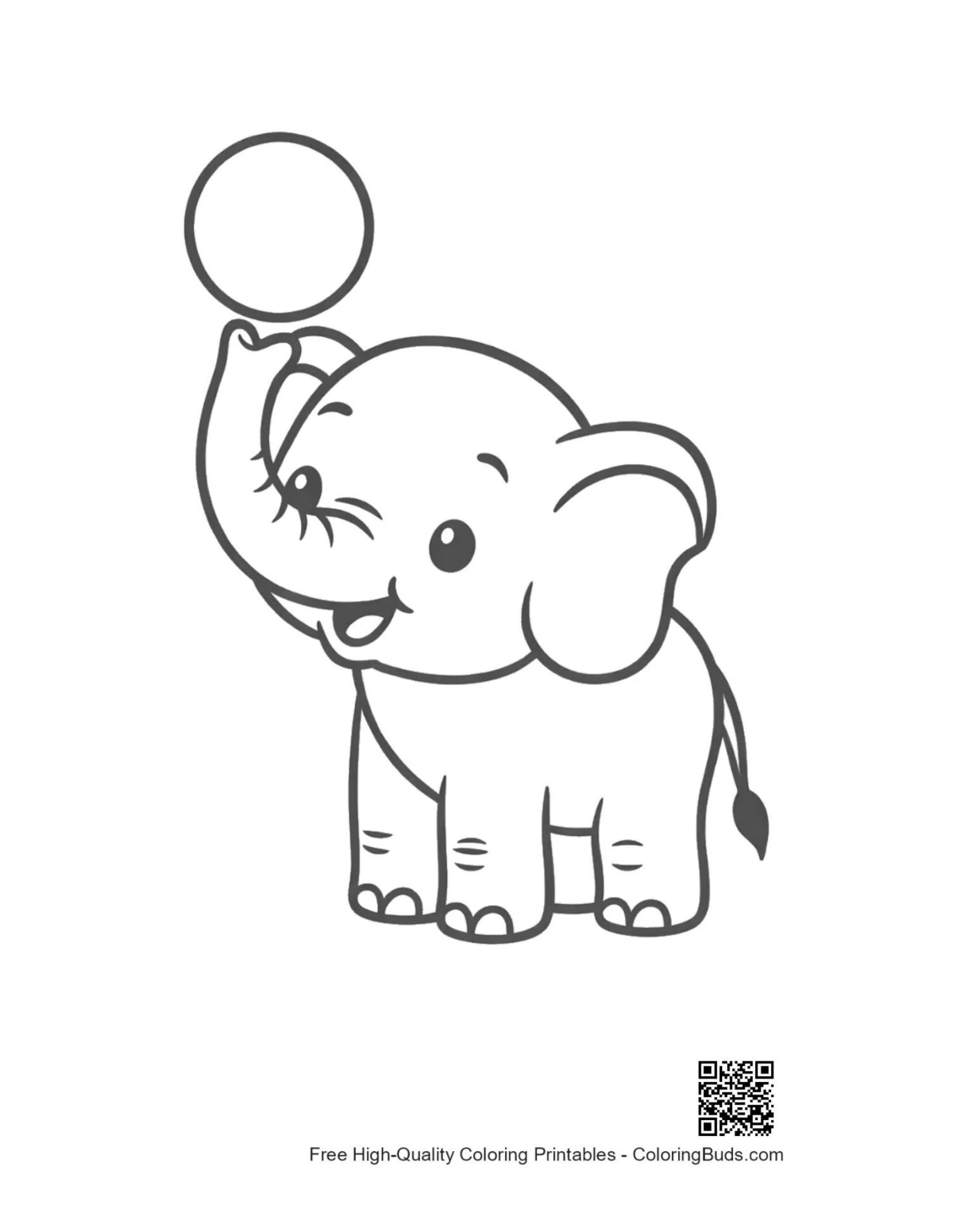 Easy African elephant coloring sheet printable outline