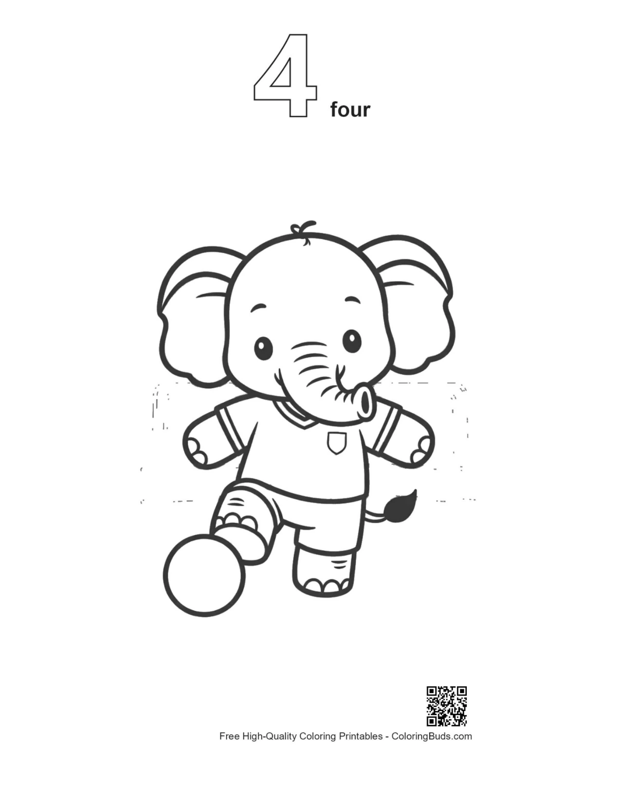 Easy African Elephant outline numbered 4