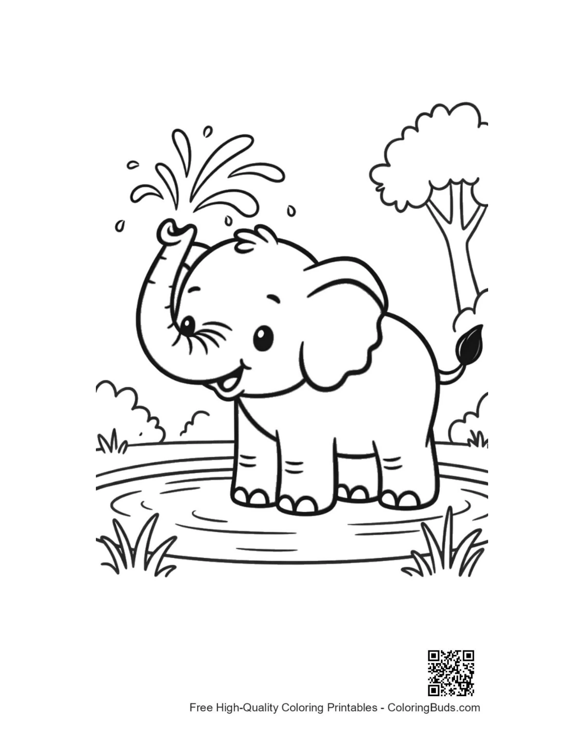 Free African elephant coloring printable outline