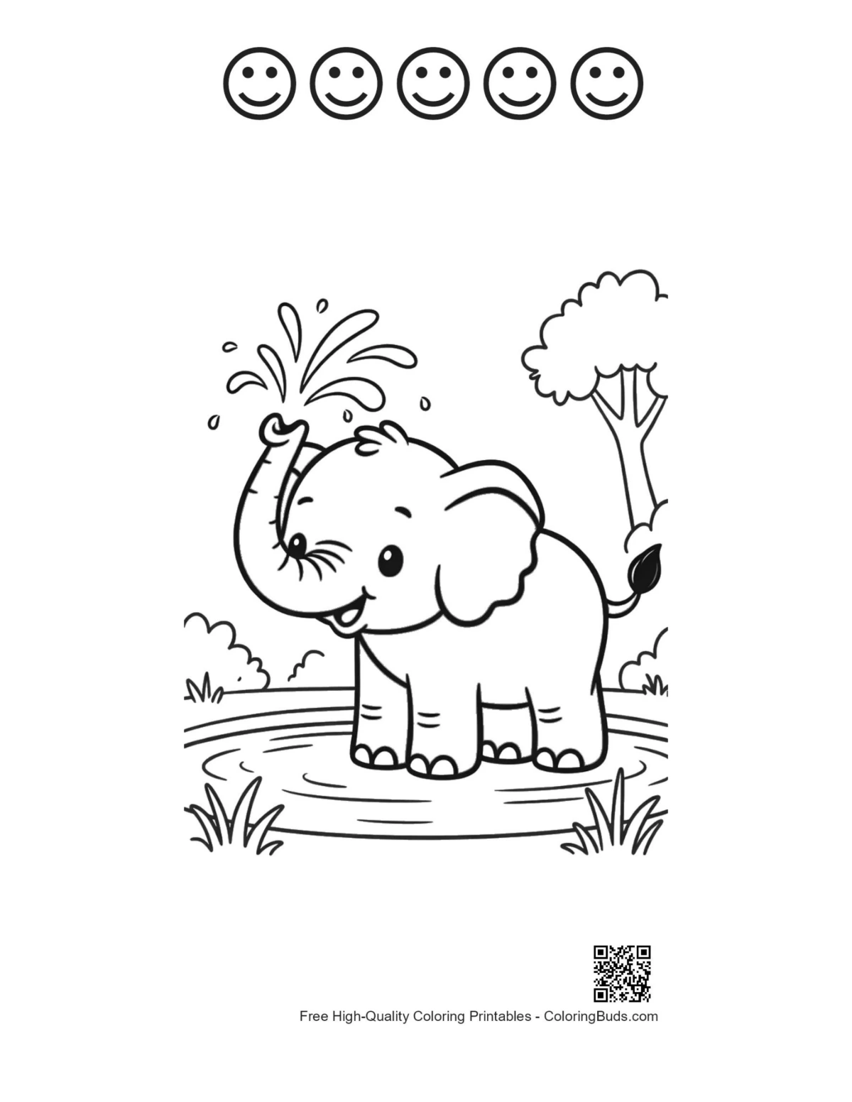 African elephant with happy faces coloring printable
