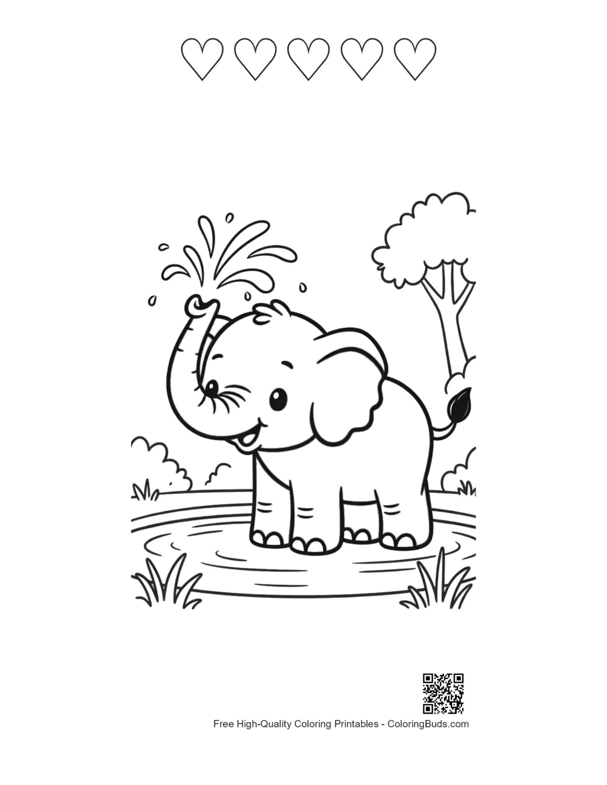 African elephant hearts outline coloring sheet