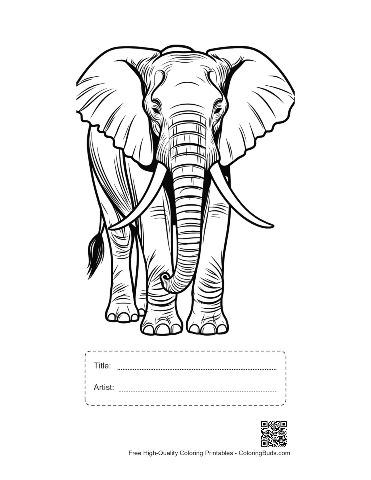Majestic African elephant frontal printable with title box