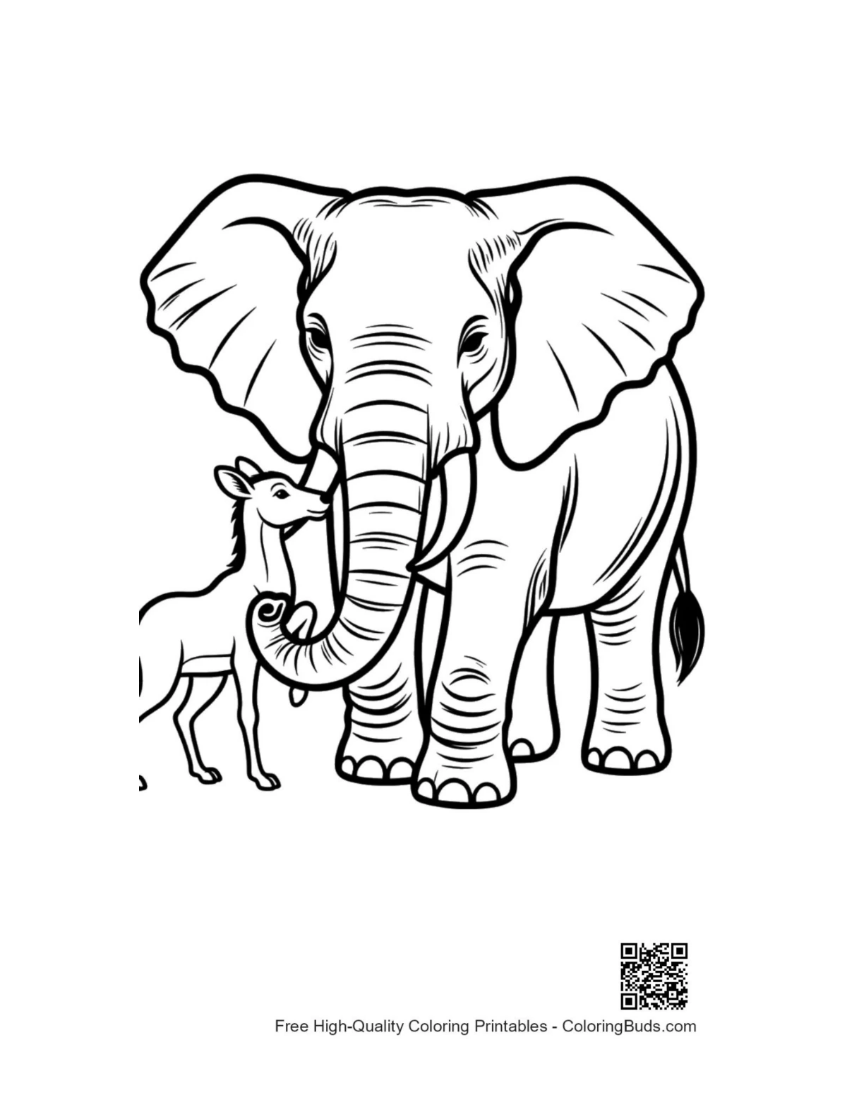 Gentle African elephant with baby antelope bond