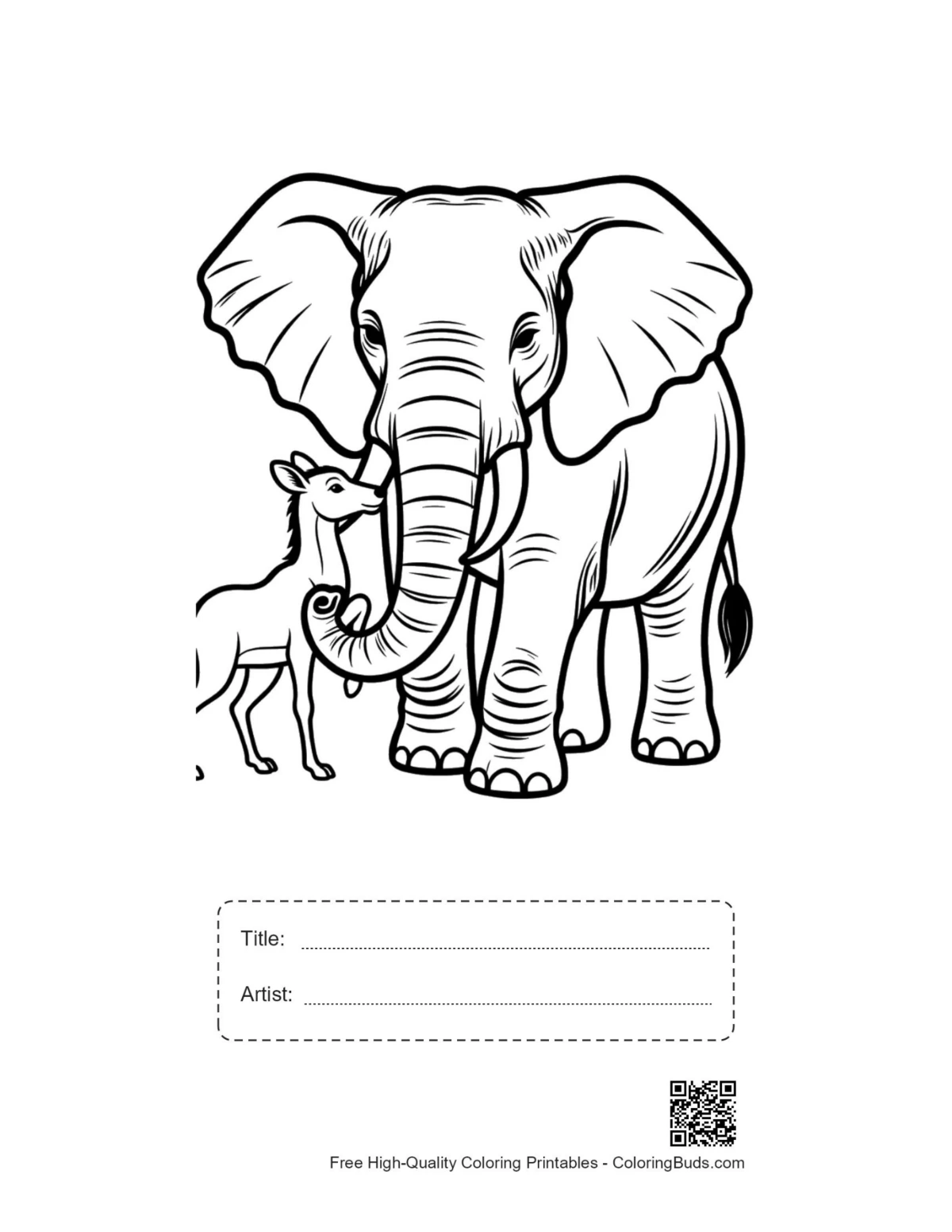 Gentle African elephant antelope printable with title box