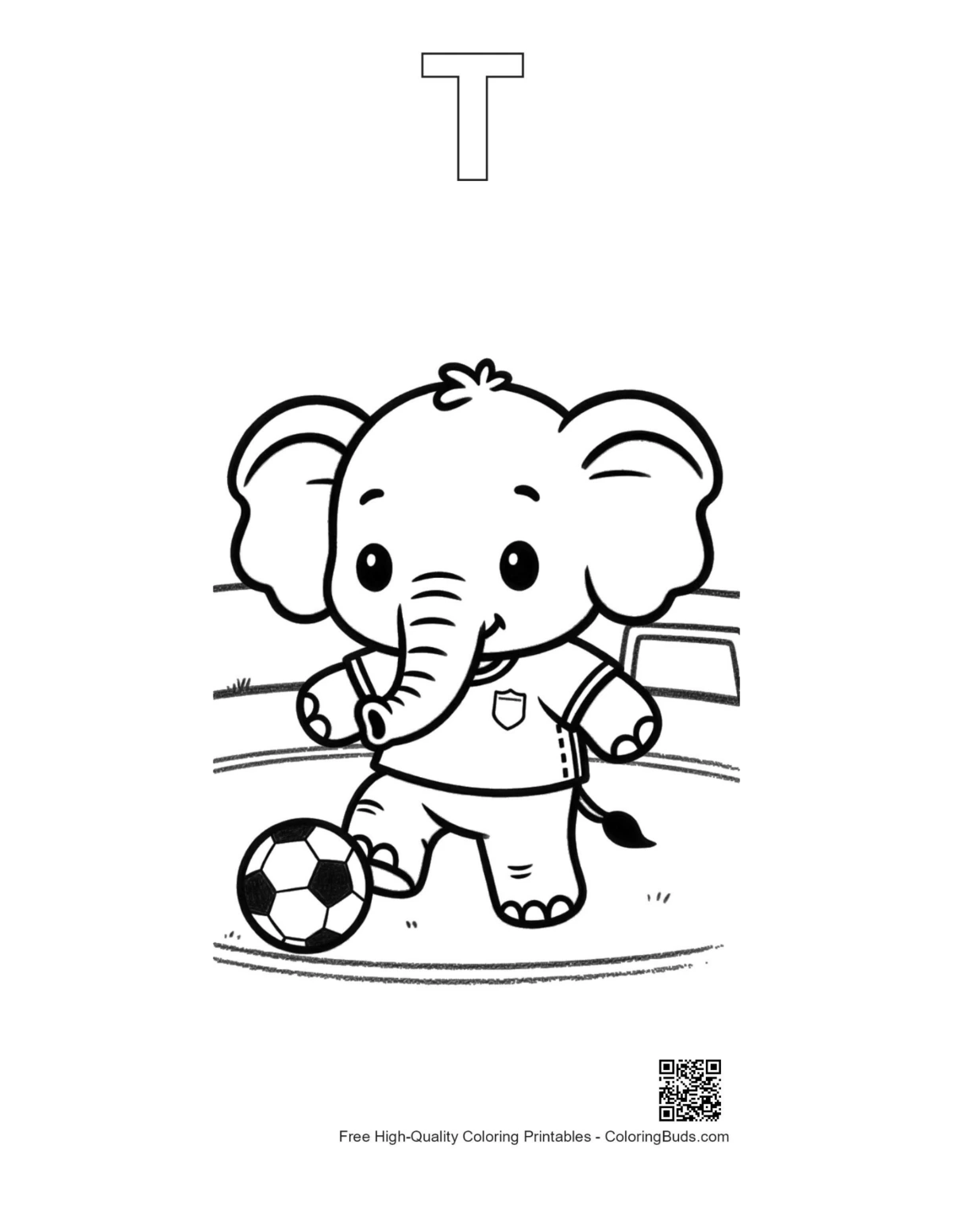Baby elephant football printable with alphabet T outline