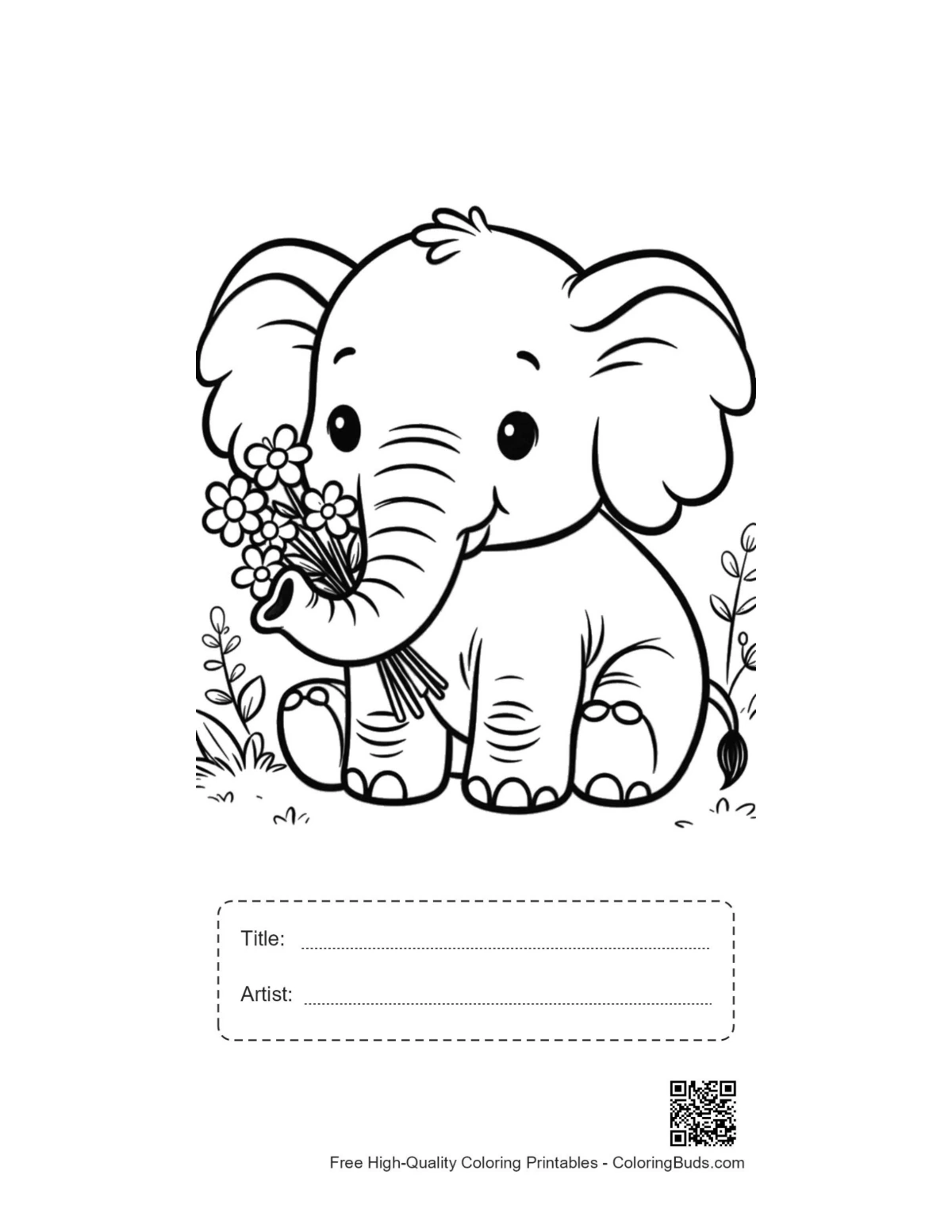 Elephant calf roses printable with title box