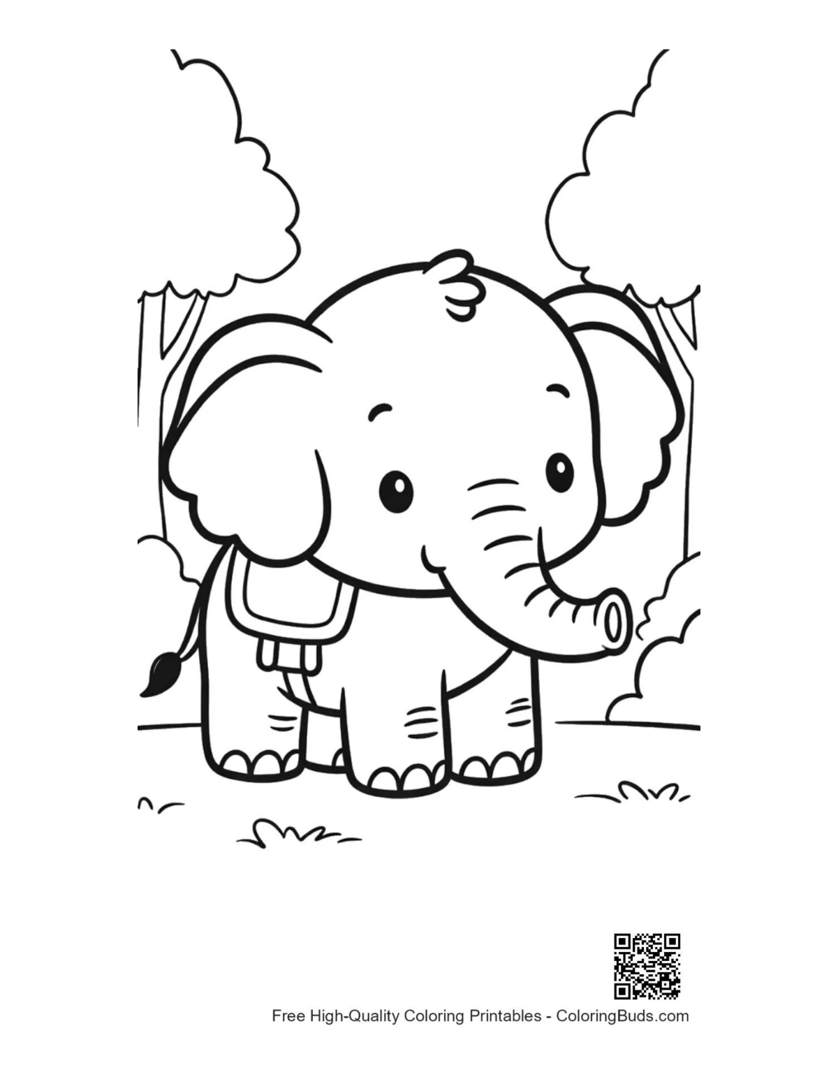 Cute little African elephant calf forest path printable