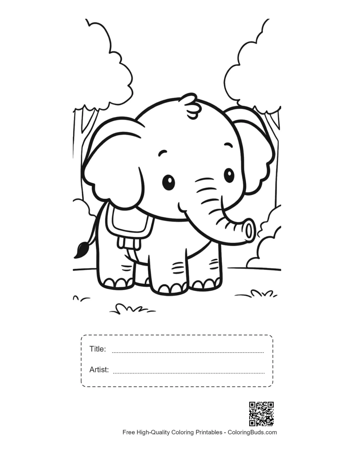 Little elephant calf forest path printable with title box