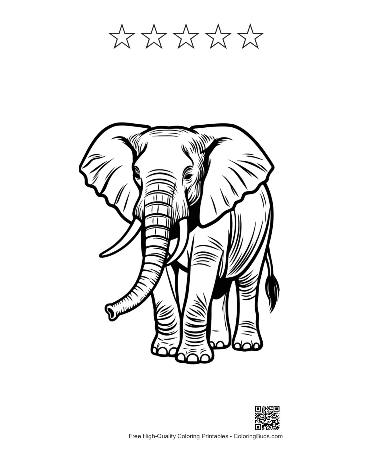 Majestic elephant line art with 5-star rating outline