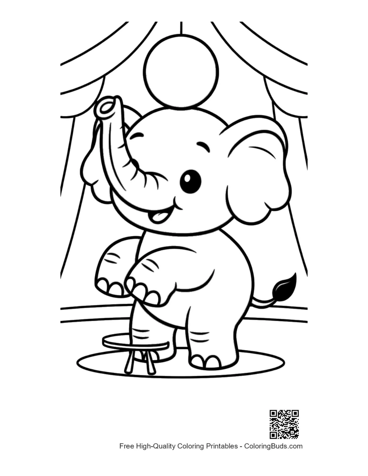 Cute baby African elephant balancing on circus ball printable